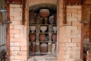 The salt glaze kiln packed for firing